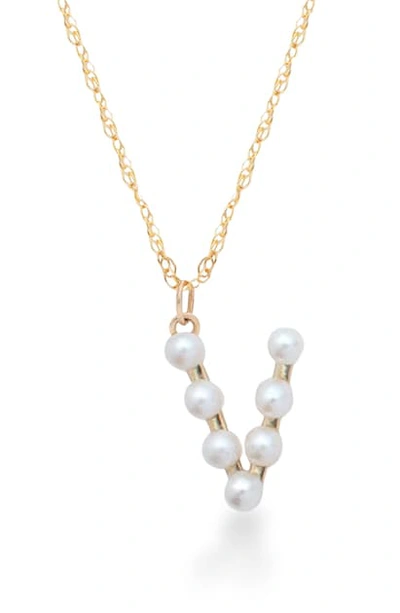 Shop Stone And Strand Pearl Initial Pendant Necklace In Yellow Gold/ V