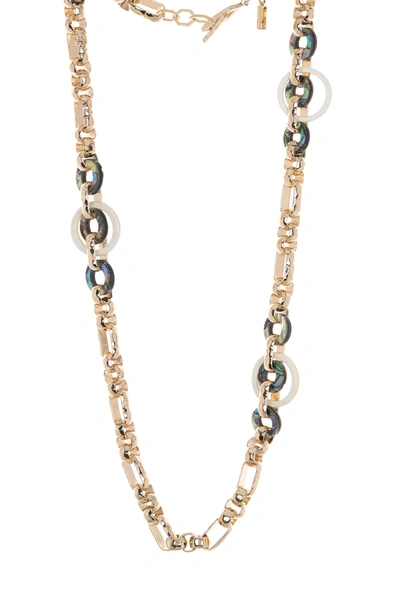 Shop Akola Abalone & White Ankole Horn Link Long Chain Necklace In Blonde