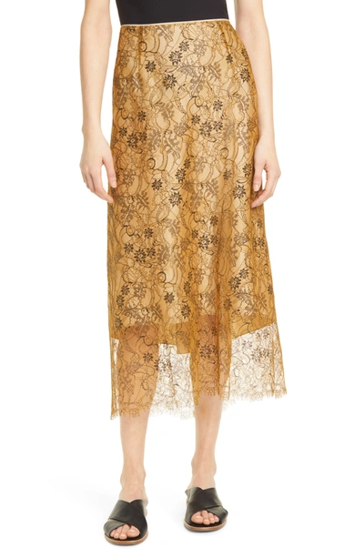 Shop Vince Floral Lace Midi Skirt In Bronze