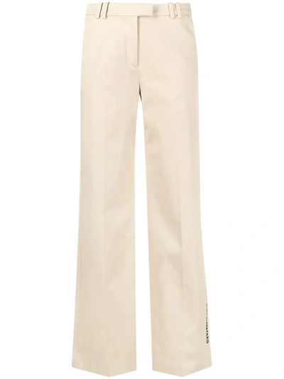 Shop Karl Lagerfeld Embroidered-logo Wide-leg Trousers In Neutrals