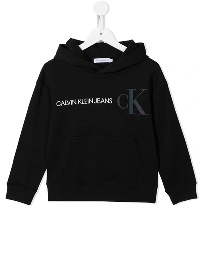 Shop Calvin Klein Logo Print Pullover Hoodie In Black