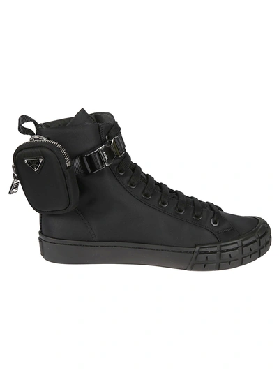 Shop Prada Wheel Re-nylon High-top Sneakers In Black