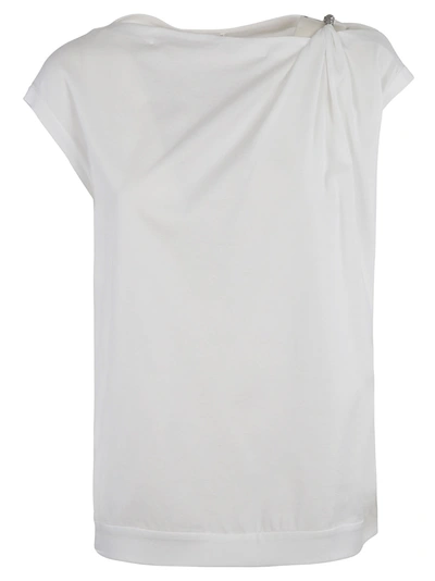 Shop Brunello Cucinelli Gathered Shoulder Plain T-shirt In White