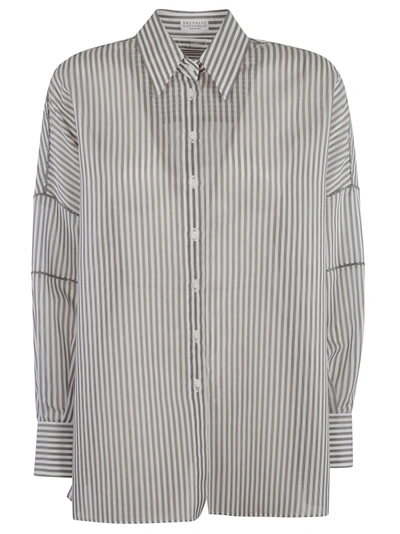 Shop Brunello Cucinelli Stipe Shirt In Grey Scuro/white