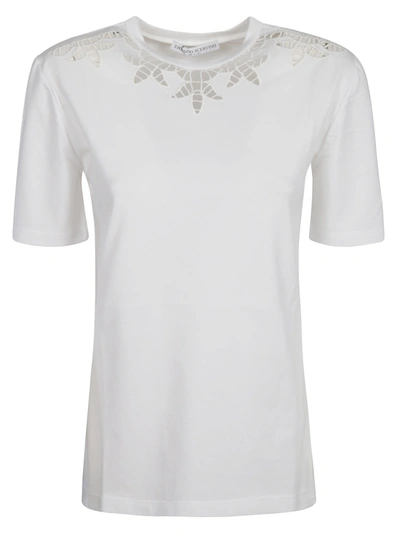 Shop Ermanno Scervino Perforated T-shirt In Bright White/ottico