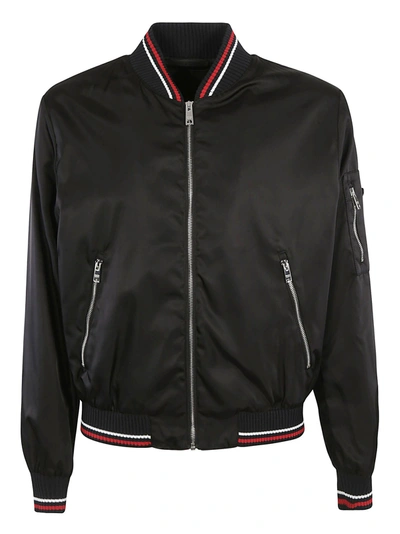 Shop Prada Stripe Trimmed Bomber In Black