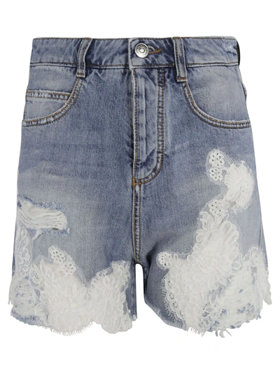 Shop Ermanno Scervino Floral Lace Applique Shorts In Bright Cobalt