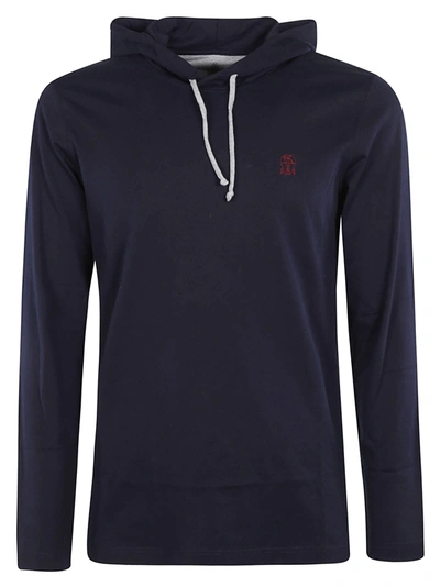 Shop Brunello Cucinelli Logo Embroidered Hooded Jacket In Cobalt