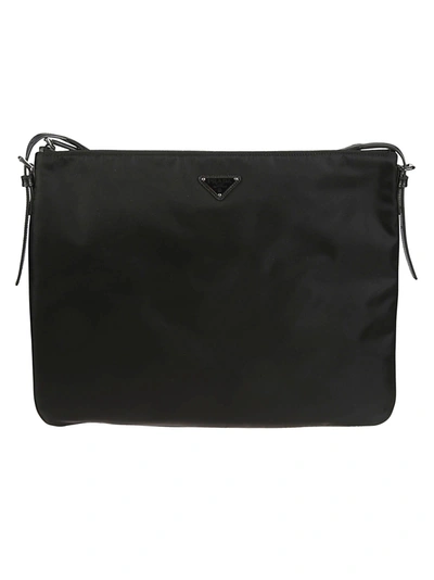 Shop Prada Logo Plaque Shoulder Bag In Black