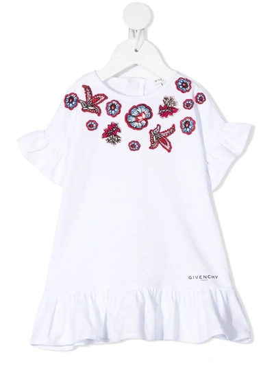 Shop Givenchy Floral Embroidery Cotton Dress In White
