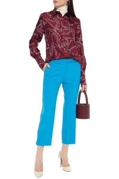 Shop Victoria Beckham Cropped Piqué Straight-leg Pants In Turquoise