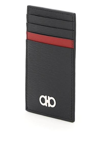Shop Ferragamo Gancini Card Holder With Money Clip In Black,red