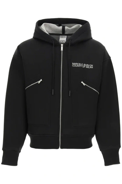 Shop Marcelo Burlon County Of Milan Hooded Sweatshirt With Logo Print In Black