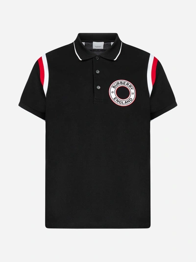 Shop Burberry Logo-patch Cotton Polo Shirt In Black