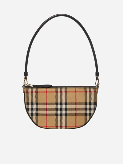 Shop Burberry Olympia Check-motif Canvas Shoulder Bag