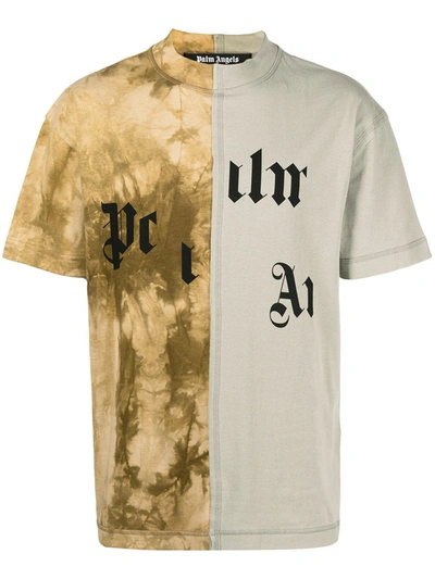 Shop Palm Angels Broken Logo Panelled T-shirt In Neutrals