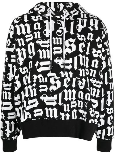 Shop Palm Angels Broken Monogram Hoodie In Black ,white