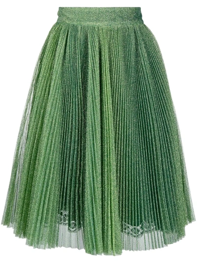 Shop Dolce & Gabbana Metallized Pleated A-line Skirt In Green