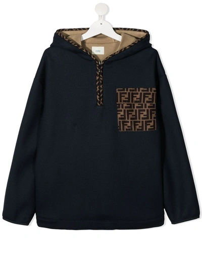 Shop Fendi Teen Ff-logo Hoodie In Blue