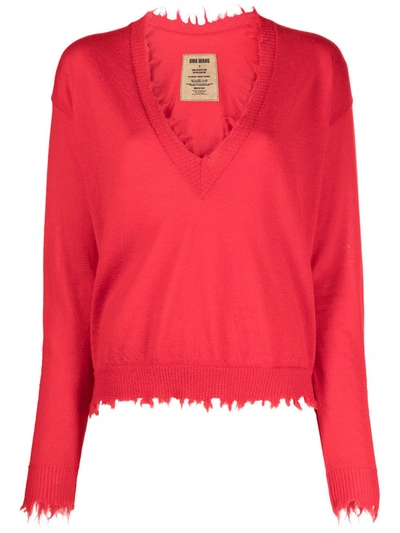 Shop Uma Wang Textured Neckline/hem Cashmere Jumper In Red