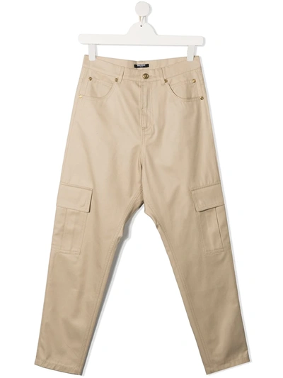 Shop Balmain Teen Cargo Pocket Straight-leg Jeans In Neutrals