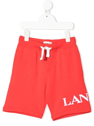 Shop Lanvin Enfant Logo Print Track Shorts In Red