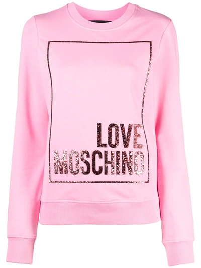 Shop Love Moschino Glitter Logo Sweatshirt In Pink