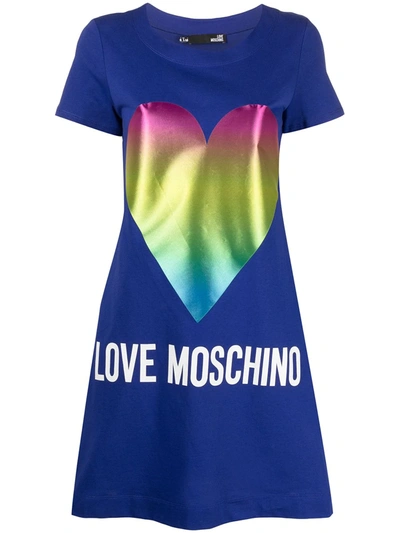 Shop Love Moschino Heart Pint -shirt Dress In Blue