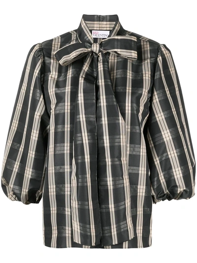 Shop Red Valentino Checked Pussy-bow Blouse In Schwarz