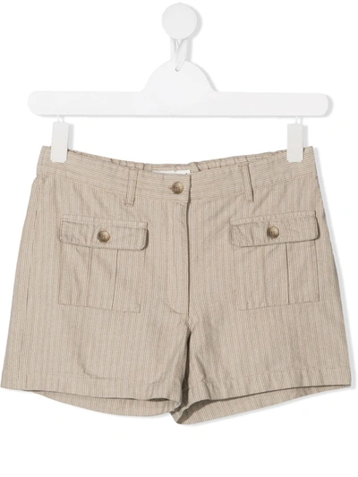 Shop Bonpoint Teen Saona Striped Shorts In Neutrals
