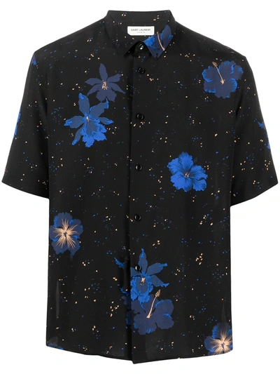 Shop Saint Laurent Floral Speckled Shirt In Black