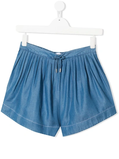 Shop Chloé Pleated Waist Shorts In Blue