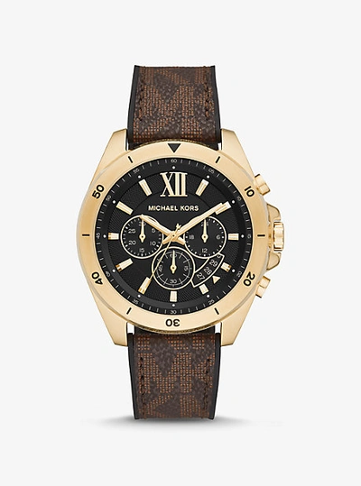 Shop Michael Kors Oversized Brecken Logo And Gold-tone Watch In Brown