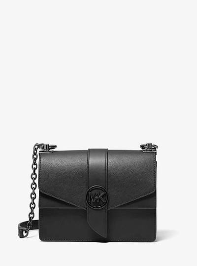 Shop Michael Kors Greenwich Small Saffiano Leather Crossbody Bag In Black