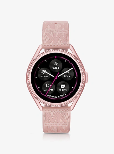 Shop Michael Kors Access Gen 5e Mkgo Pink-tone And Logo Rubber Smartwatch