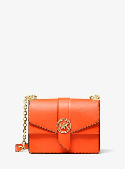 Shop Michael Kors Greenwich Small Saffiano Leather Crossbody Bag In Orange