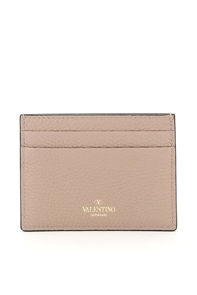 Shop Valentino Rockstud Card Holder In Beige,pink