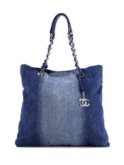 Pre-owned Chanel 2019 Denim Grand Shopping Tote Bag In Blue