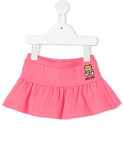 Shop Moschino Embroidered-teddy Skirt In Pink
