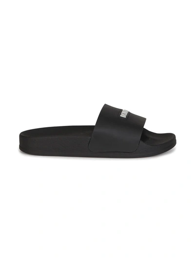 Shop Dolce & Gabbana Logo-print Round-toe Slides In Black