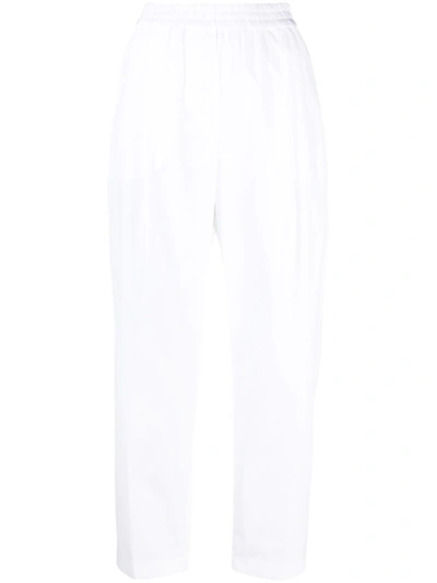 Shop Aspesi Cropped Tapered Cotton Trousers In White