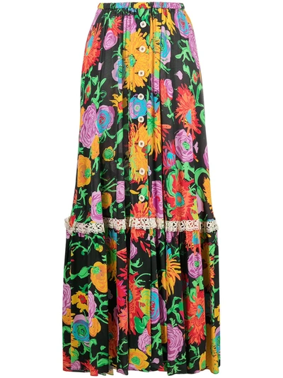 Shop Gucci X Ken Scott Floral-print Maxi Skirt In Black