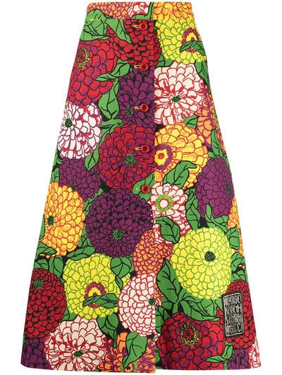 Shop Gucci X Ken Scott Floral-print Skirt In Red