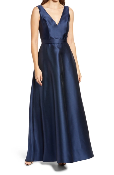 Shop Alfred Sung Full Length Sateen Twill Dress In Midnight