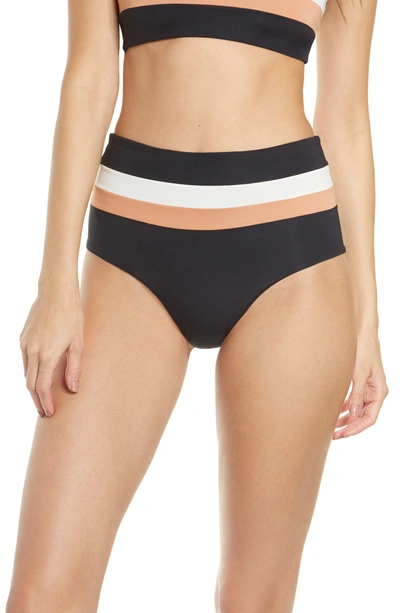 Shop L*space Portia Reversible High Waist Stripe Bikini Bottoms In Blk/crm/cnt