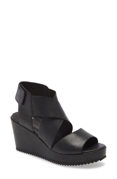 Shop Eileen Fisher Whimsy Platform Wedge Sandal In Black Leather