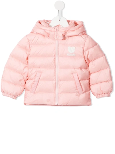 Shop Moschino Teddy Bear Zip-up Puffer Jacket In Pink