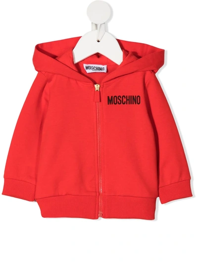 Shop Moschino Teddy Bear-print Zip-up Hoodie In Red