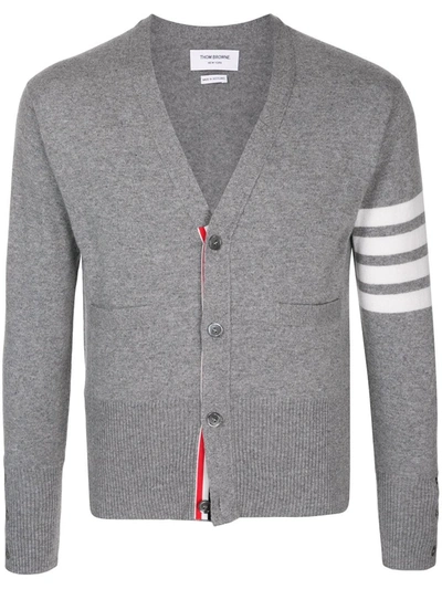 Shop Thom Browne 4-bar V-neck Cashmere Cardigan In 055 Light Grey