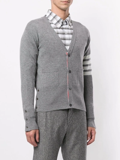 Shop Thom Browne 4-bar V-neck Cashmere Cardigan In 055 Light Grey
